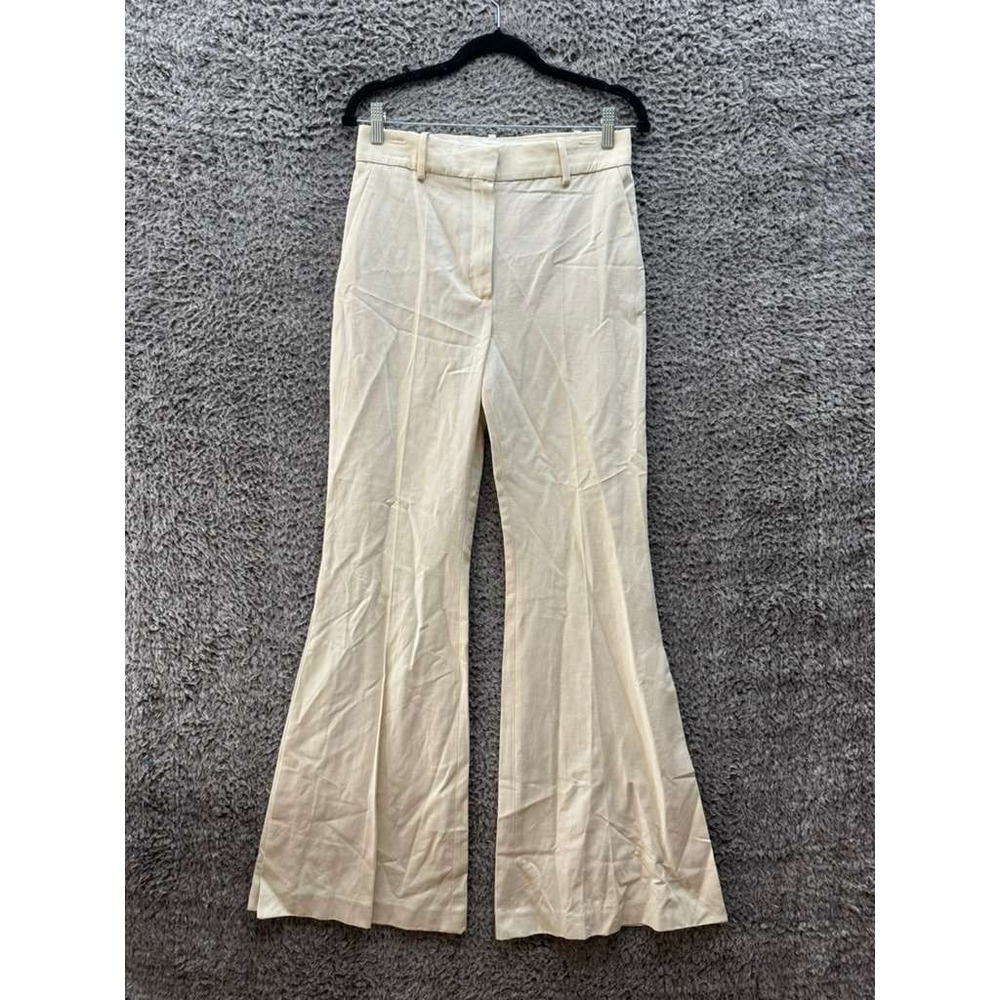Mango Selection‎ High Rise Flared Linen-Blend Suit Pants Ecru Womens Size 4